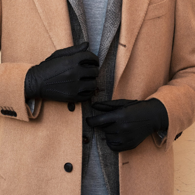 Touchscreen Leather Gloves Men Black - Handmade in Italy XXXL - 12½/13