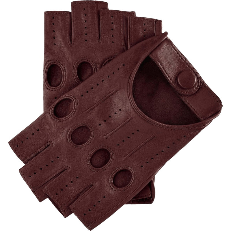 Women’s Fingerless Leather Driving Gloves, Berry / L