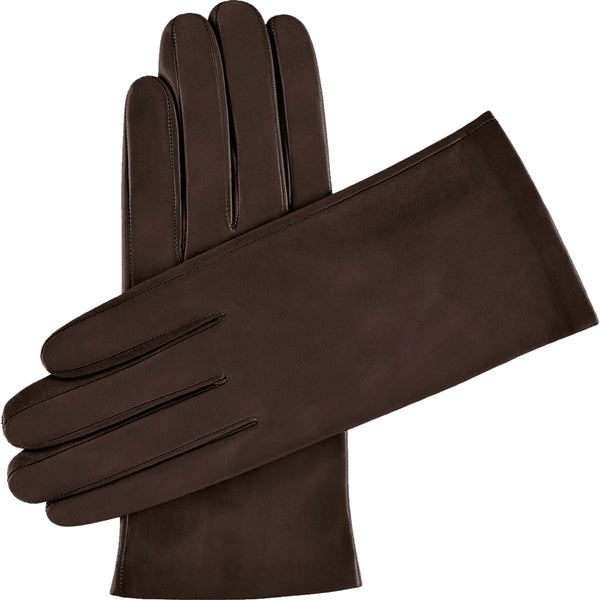 Albee Leather Glove with Snap Closure - 411 - Dark Brown / S